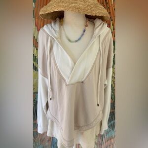 Pilcro Beige and White Hooded Top